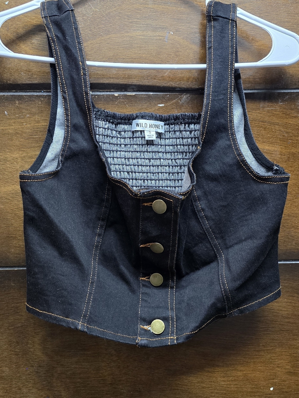 Wild Honey Black Denim Button-Front Crop Top S